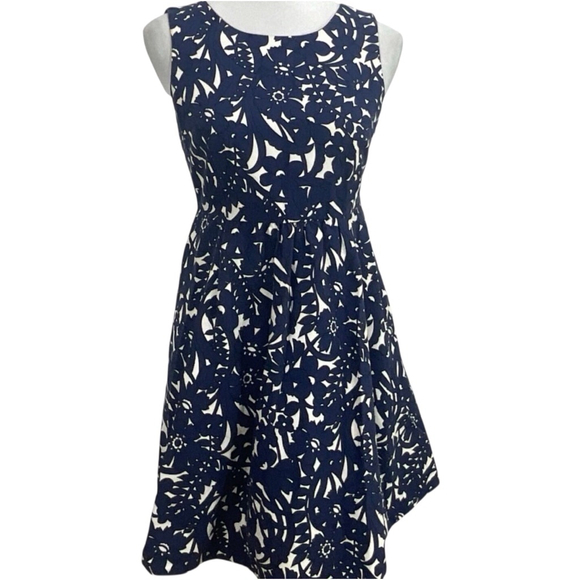 Zara Basics Fit & Flare Dress Size S Blue White Floral Cotton Sleeveless - Picture 1 of 7